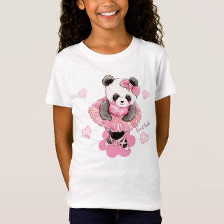 Camiseta Balé Panda Bonito Com Belos Corações Rosa
