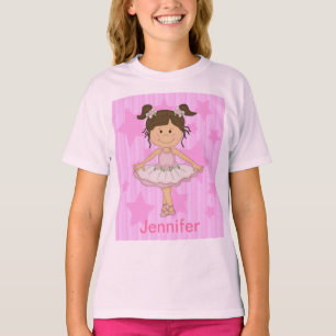 Camiseta Balé rosa-branca em estrelas e faixa