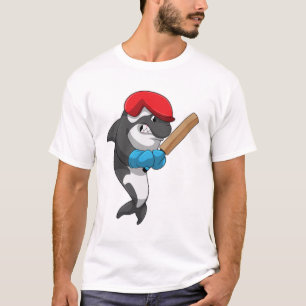Camiseta Baleia assina no Cricket com morcego de críquete