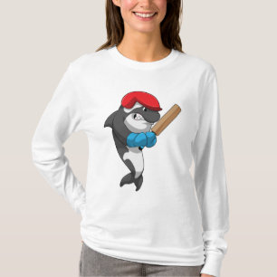 Camiseta Baleia assina no Cricket com morcego de críquete