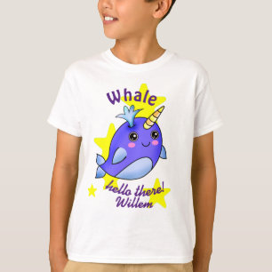 Camiseta Baleia Azul Alô Ali com Estrelas Amarelas Bonitas