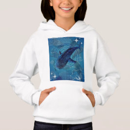 Camiseta Baleia azul capuz impresso em ambos os lados