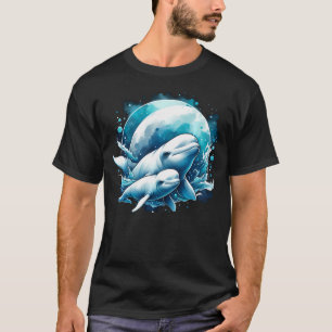 Camiseta Baleia Beluga Mãe e Bebê em Aquarela