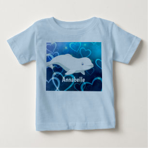 Camiseta Baleia Beluga Personalizada e Corações Azuis Ár