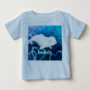 Camiseta Baleia Beluga Personalizada e Corações Azuis Ártic