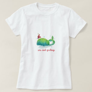 Camiseta Baleia branca com Santa Chapéu
