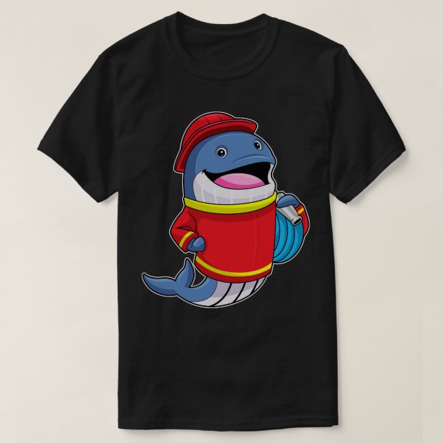Camiseta Baleia como Bombeiro com Mangueira (Frente do Design)