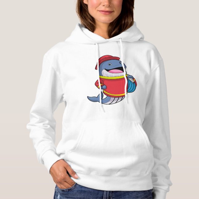 Camiseta Baleia como Bombeiro com Mangueira (Frente)