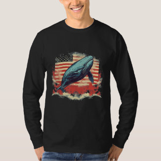 Camiseta Baleia da Bandeira Americana de 4 de Julho