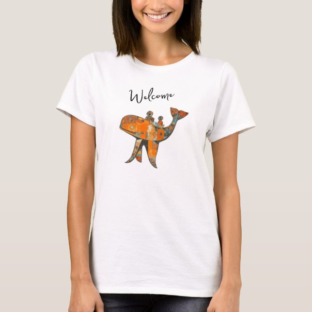 Camiseta Baleia de arte em estilo retrô ingênuo (Frente)