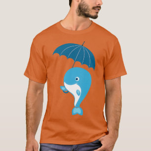 Camiseta Baleia de baleia segurando um guarda-chuva