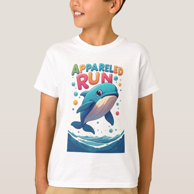 Camiseta Baleia de Desenho Animado: Corrida Aprumada (Frente)