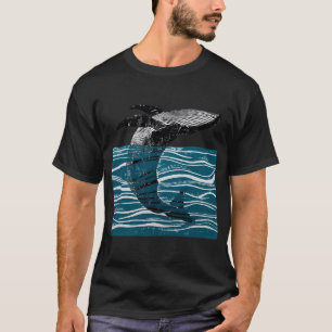 Camiseta baleia do mar salta baleia em ondas azuis