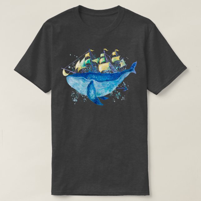 Camiseta baleia e aquarela de barco (Frente do Design)