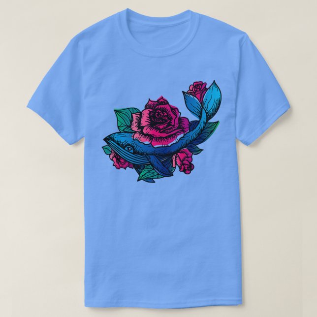 Camiseta Baleia e Rosas (Frente do Design)