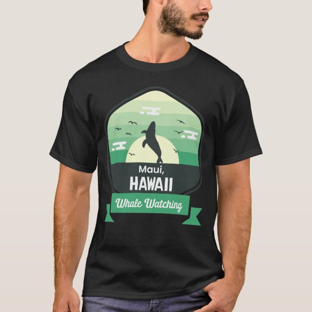 Camiseta Baleia Engraçada Assistindo Oceano Maui Águas Nave (Frente)