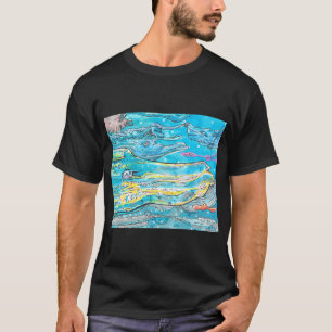 Camiseta Baleia espacial em pintura azul e amarela