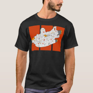 Camiseta Baleia Espacial Um. Nave De Espaço Branco E Vermel