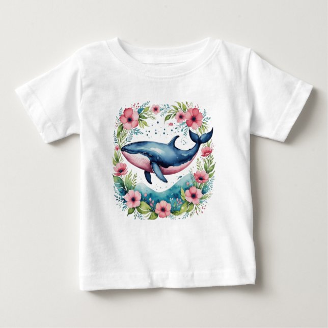 Camiseta Baleia floral branca (Frente)