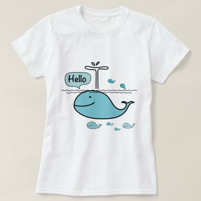 Camiseta baleia fofa, diga olá no mar (Frente do Design)