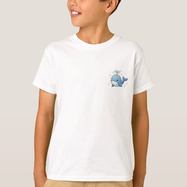 Camiseta Baleia Fofa Jorrando Água Crianças (Frente)