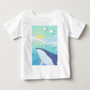 Camiseta Baleia, gaivotas e Ilustração do Oceano de Verão