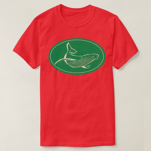 Camiseta Baleia-jubarte verde e branca minimalista (Frente do Design)