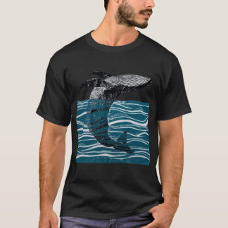 Camiseta baleia marinha salta baleia em ondas azuis present