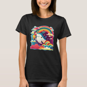 Camiseta Baleia Narval Criatura Marinha Arco-íris Nuvens E