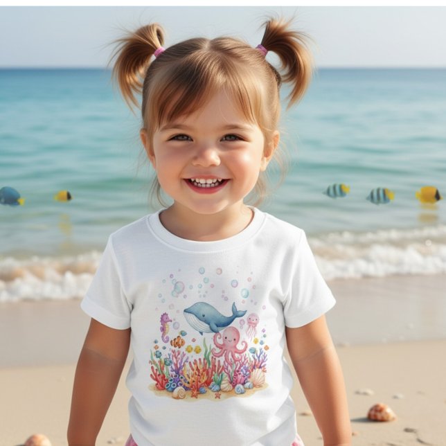 Camiseta Baleia Octópode Fofa Sob o Mar (Criador carregado)