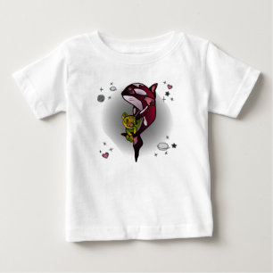 Camiseta Baleia Orca com Urso de Teddy no Espaço Design grá