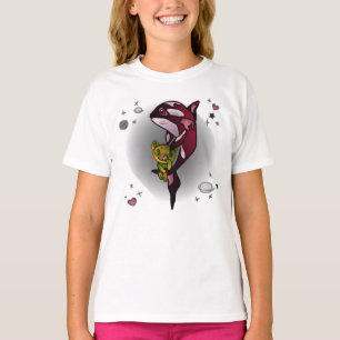 Camiseta Baleia Orca com Urso de Teddy no Espaço Design grá