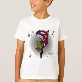 Camiseta Baleia Orca com Urso de Teddy no Espaço Design grá
