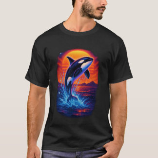 Camiseta Baleia Órcase Cósmica Retro Onda de Vapor dos Anos