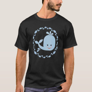Camiseta Baleia Pequena Cuta Num Círculo Colorido De Peixes