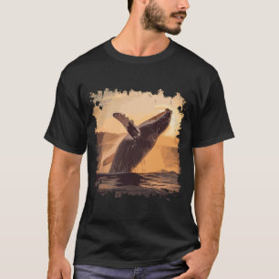 Camiseta Baleia Saltando Pôr Do Sol Sobre Arte De Aquarela 