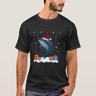 Camiseta Baleia Santa Hat Árvore de Natal Light Xmas Pajama