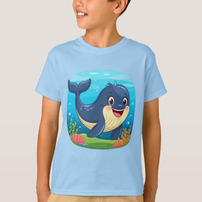 Camiseta 🐳 Baleia Sorridente Fofa Cartoon Feliz Animal Mar (Frente)