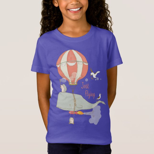 Camiseta Baleia voando com balão, ouriços e gaivotas (Frente)