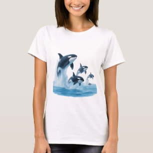 Camiseta Baleias Assassinas Derrubando do Oceano Azul Claro