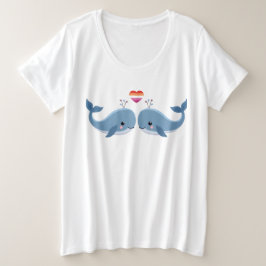 Camiseta Baleias LGBTQ duas se encarando com um coração