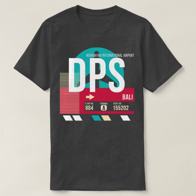 Camiseta Bali Indonesia DPS — Código de Bagagem E (Frente do Design)