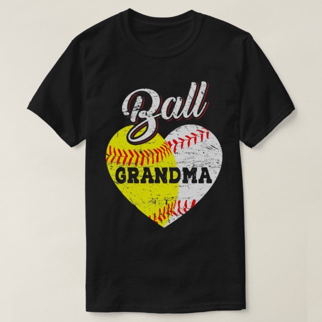 Camiseta Ball Grandma Baseball Softball Heart  (Frente do Design)