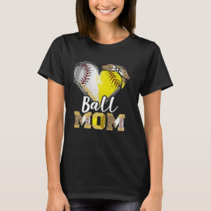 Camiseta Ball Mãe Coração Baseball Mama de Softball Mãe Mãe