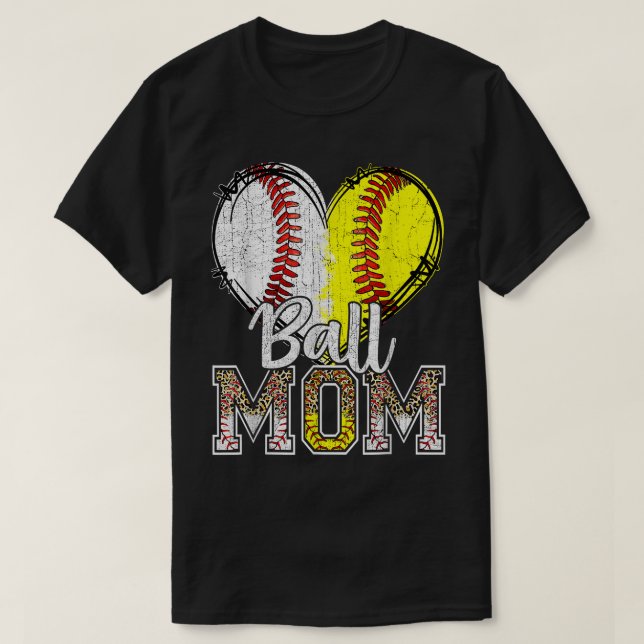 Camiseta Ball Mãe Coração Baseball Mama de Softball Mãe Mãe (Frente do Design)