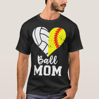 Camiseta Ball Mãe Coração Engraçada Mãe de Voleibol Softbal