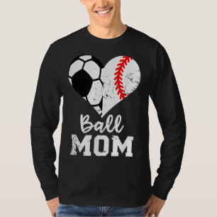 Camiseta Ball Mãe Coração Engraçado Baseball Soccer Mãe
