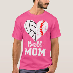 Camiseta Ball Mãe Coração Engraçado Baseball Voleibol Mãe