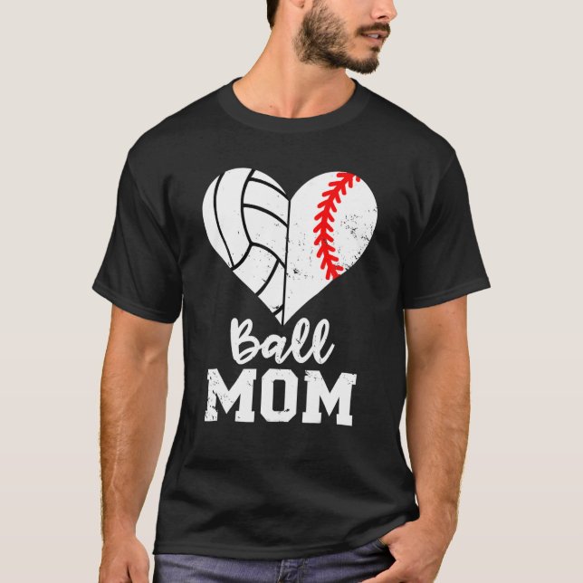Camiseta Ball Mãe Coração Engraçado Baseball Voleibol Mãe (Frente)