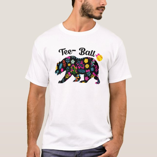 Camiseta Ball Mãe Dia de as mães Teeball Mãe Bear Basebal (Frente)